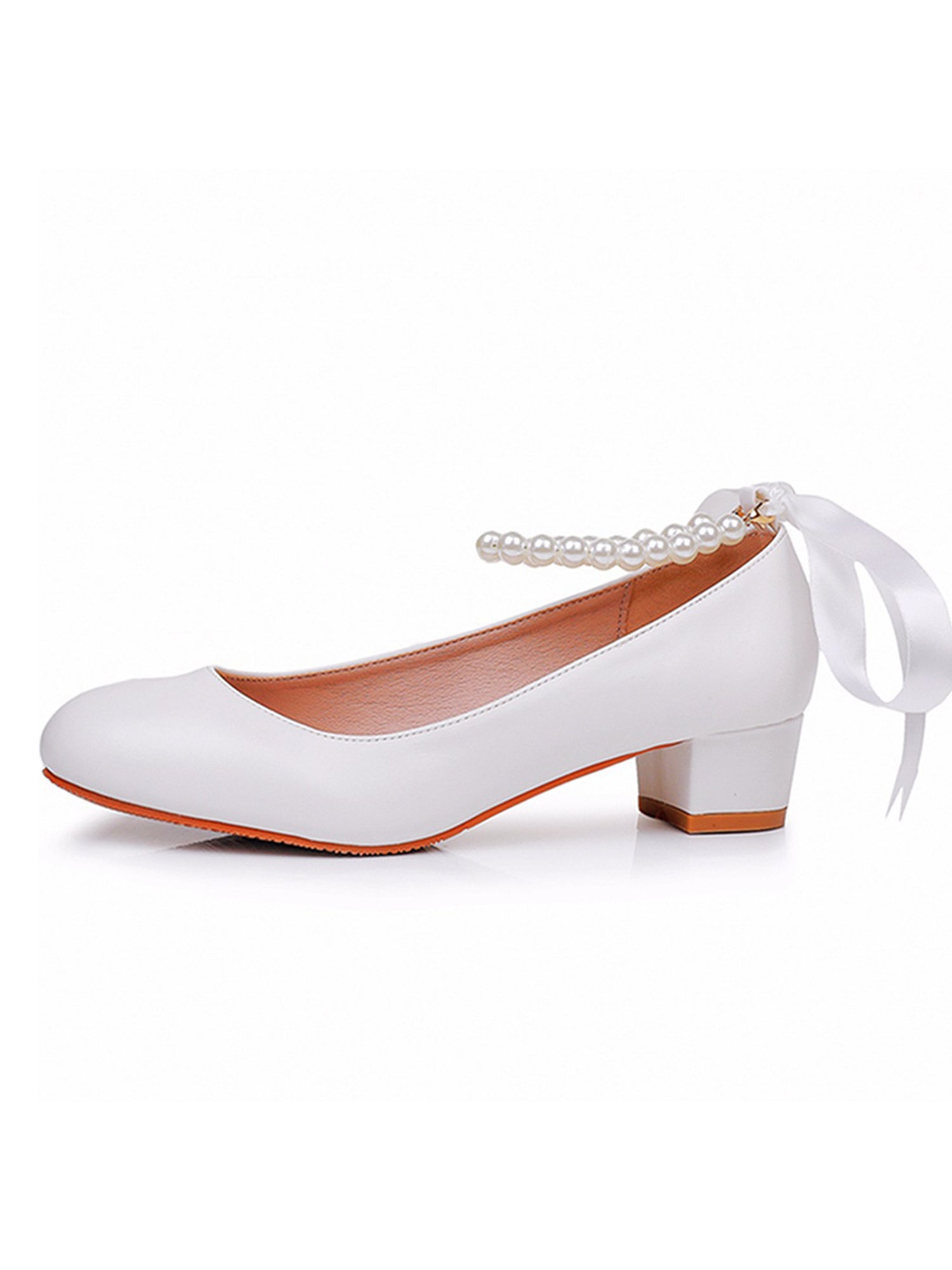 Round Toe Chunky Heels Beaded Wedding Shoes